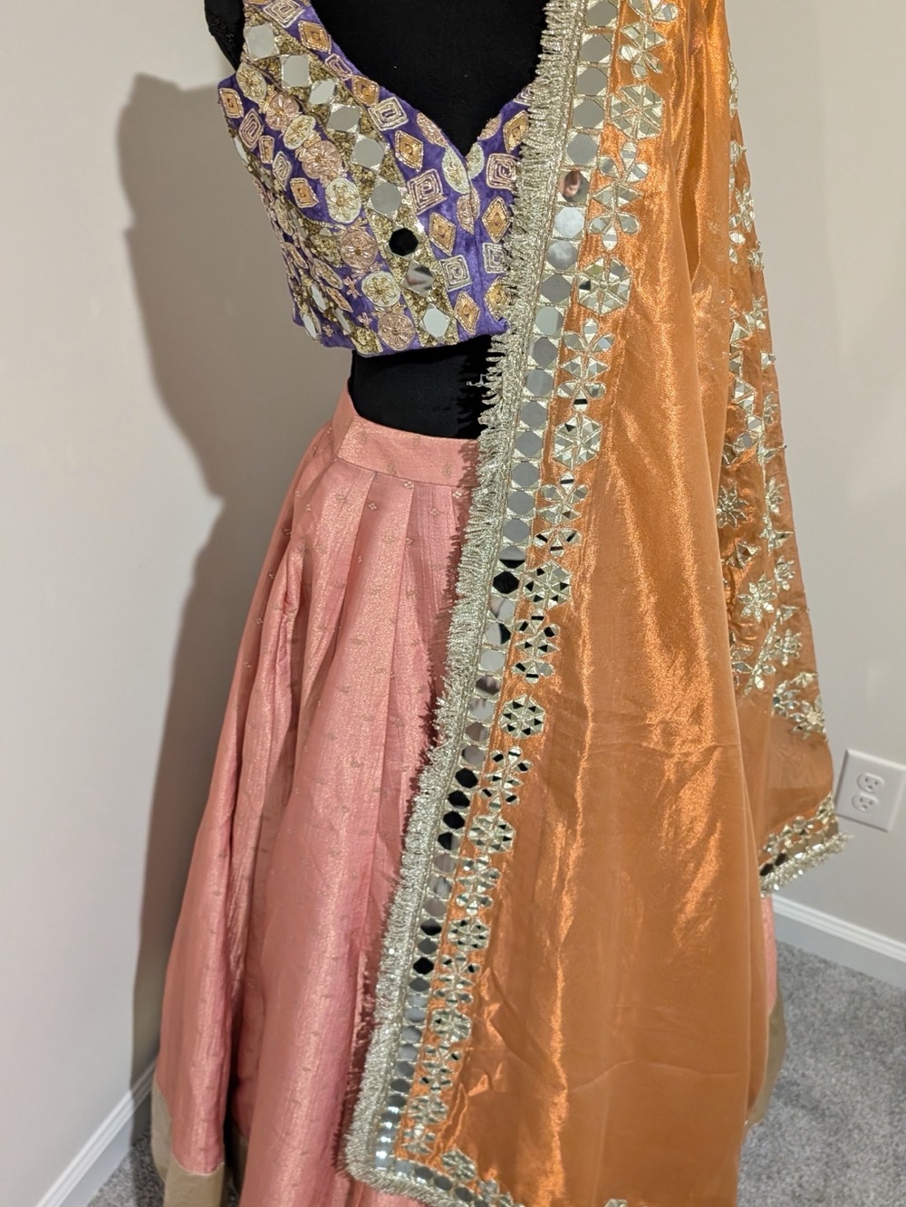 Pink and Peach Mirrorwork Lehenga Set - Women's Festive Wear - Picture 6 of 6
